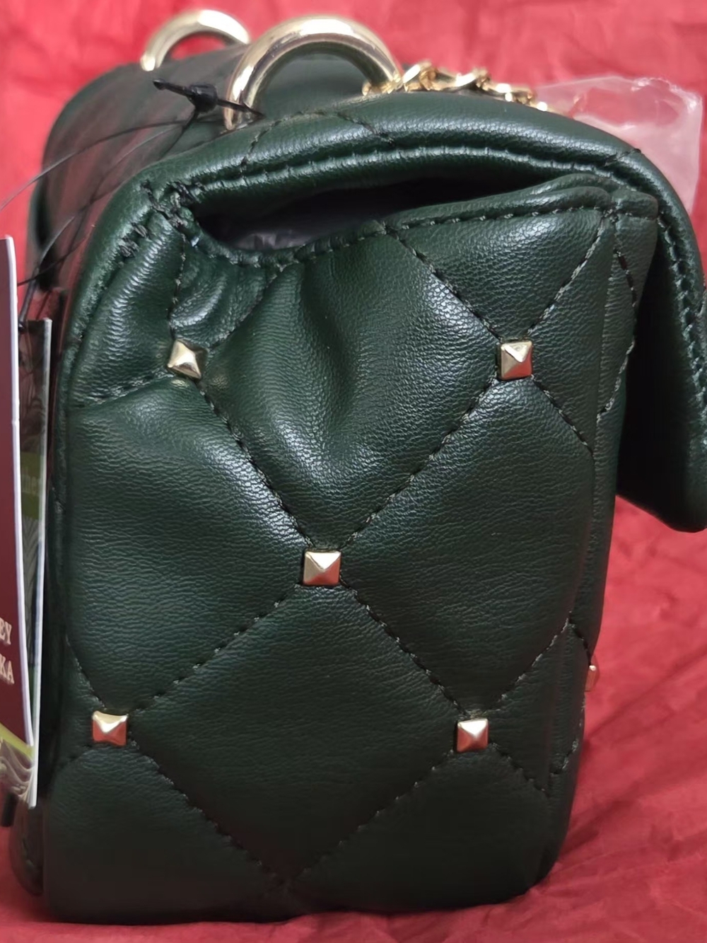 Badgley Mischka Dark Green Crossbody Bag with Pearl Handle - Picture 3 of 6